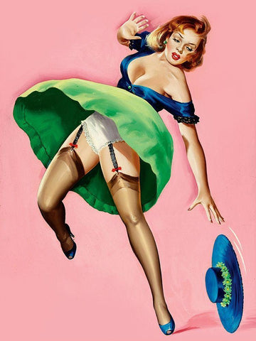 Mid-Century Pin-Ups - Wink Magazine - Strong Wind White Modern Wood Framed Art Print with Double Matting by Driben, Peter