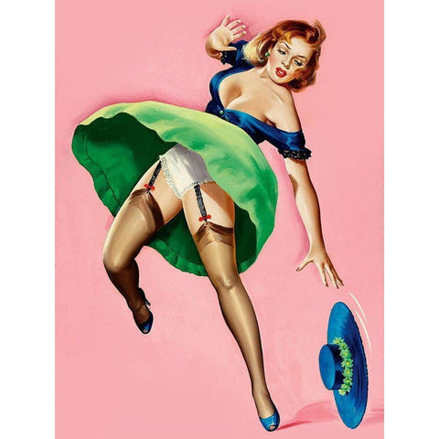 Mid-Century Pin-Ups - Wink Magazine - Strong Wind Black Modern Wood Framed Art Print by Driben, Peter