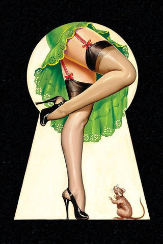 Mid-Century Pin-Ups - Through the Keyhole White Modern Wood Framed Art Print with Double Matting by Driben, Peter