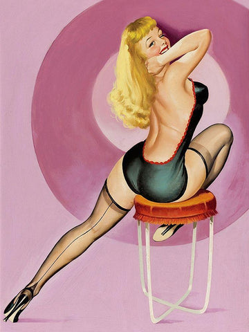 Mid-Century Pin-Ups - Beauty Parade Magazine - Oh! Purple Black Ornate Wood Framed Art Print with Double Matting by Driben, Peter