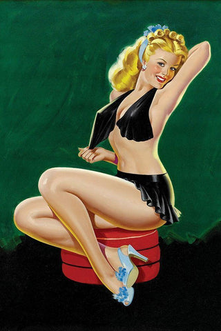 Mid-Century Pin-Ups - Beauty Parade - Uncovering Beauty White Modern Wood Framed Art Print with Double Matting by Driben, Peter