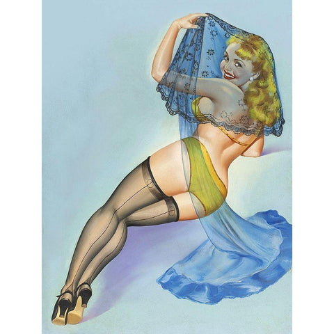 Mid-Century Pin-Ups - The Veil Black Modern Wood Framed Art Print with Double Matting by Driben, Peter