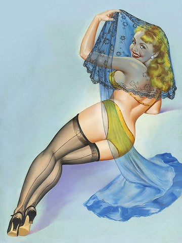 Mid-Century Pin-Ups - The Veil Black Ornate Wood Framed Art Print with Double Matting by Driben, Peter