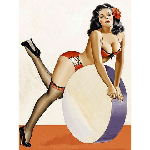 Mid-Century Pin-Ups - Over a drum Black Modern Wood Framed Art Print by Driben, Peter