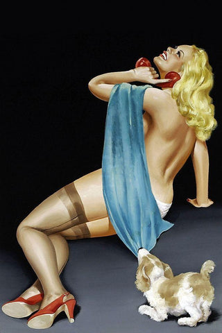 Mid-Century Pin-Ups - Phone Talk White Modern Wood Framed Art Print with Double Matting by Driben, Peter