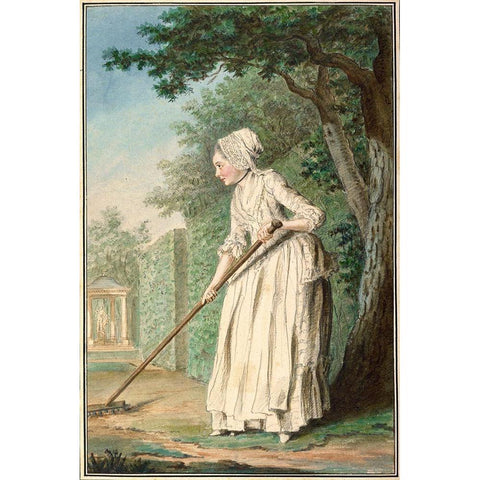 The Duchess of Chaulnes as a Gardener in an Allee, 1771 White Modern Wood Framed Art Print by de Carmontelle, Louis Carrogis