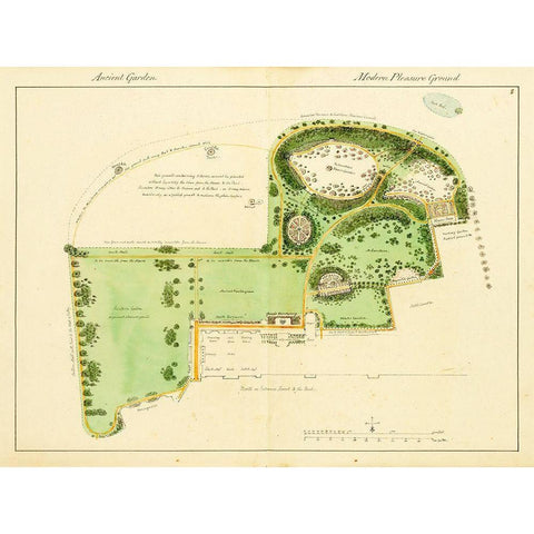 Ancient Garden and Modern Pleasure Garden: Plan, 1813 Gold Ornate Wood Framed Art Print with Double Matting by Repton, Humphry