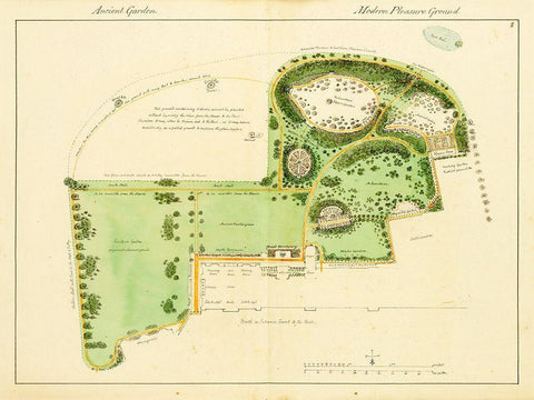 Ancient Garden and Modern Pleasure Garden: Plan, 1813 Black Ornate Wood Framed Art Print with Double Matting by Repton, Humphry