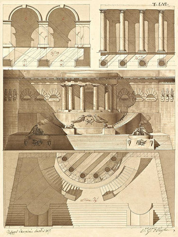 Plate 56 for Elements of Civil Architecture, ca. 1818-1850 Black Ornate Wood Framed Art Print with Double Matting by Vannini, Giuseppe