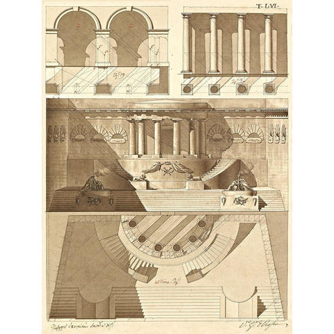Plate 56 for Elements of Civil Architecture, ca. 1818-1850 Black Modern Wood Framed Art Print with Double Matting by Vannini, Giuseppe