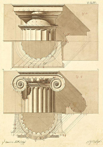 Plate 54 for Elements of Civil Architecture, ca. 1818-1850 Black Ornate Wood Framed Art Print with Double Matting by Vannini, Giuseppe
