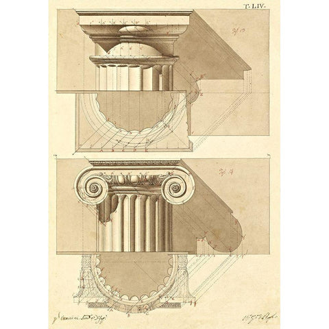 Plate 54 for Elements of Civil Architecture, ca. 1818-1850 Black Modern Wood Framed Art Print by Vannini, Giuseppe