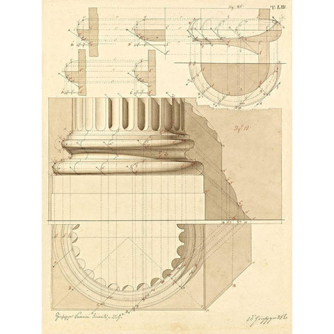 Plate 53 for Elements of Civil Architecture, ca. 1818-1850 Black Modern Wood Framed Art Print with Double Matting by Vannini, Giuseppe