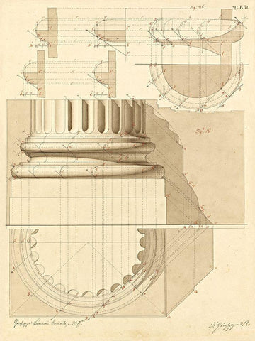 Plate 53 for Elements of Civil Architecture, ca. 1818-1850 Black Ornate Wood Framed Art Print with Double Matting by Vannini, Giuseppe