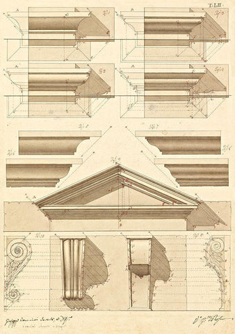 Plate 52 for Elements of Civil Architecture, ca. 1818-1850 Black Ornate Wood Framed Art Print with Double Matting by Vannini, Giuseppe