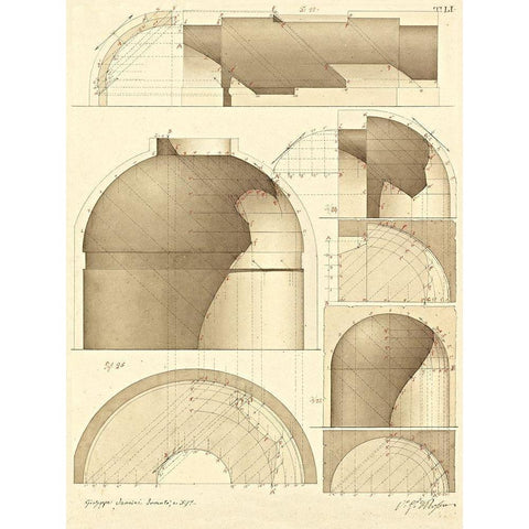 Plate 51 for Elements of Civil Architecture, ca. 1818-1850 Black Modern Wood Framed Art Print with Double Matting by Vannini, Giuseppe