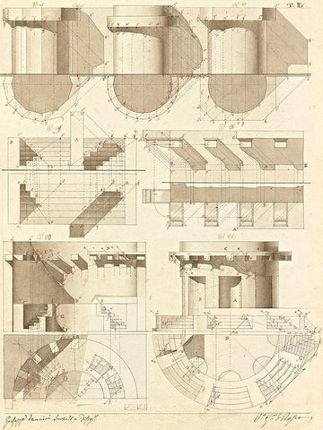Plate 50 for Elements of Civil Architecture, ca. 1818-1850 Black Ornate Wood Framed Art Print with Double Matting by Vannini, Giuseppe