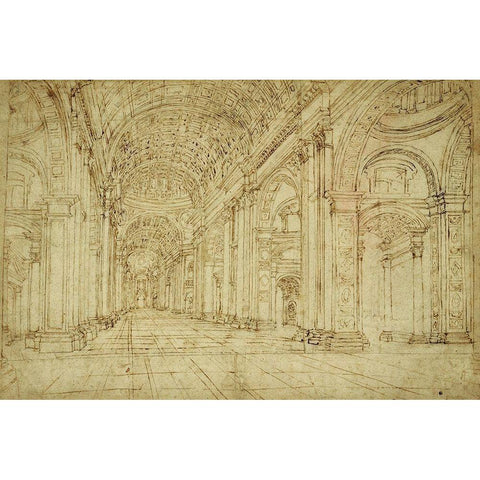 Interior of Saint Peters Basilica, 17th century Gold Ornate Wood Framed Art Print with Double Matting by Unknown