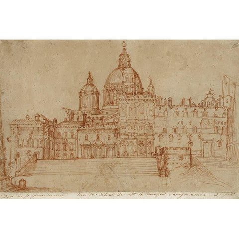 View of Saint Peters, 1603 Black Modern Wood Framed Art Print by Zuccaro, Federico