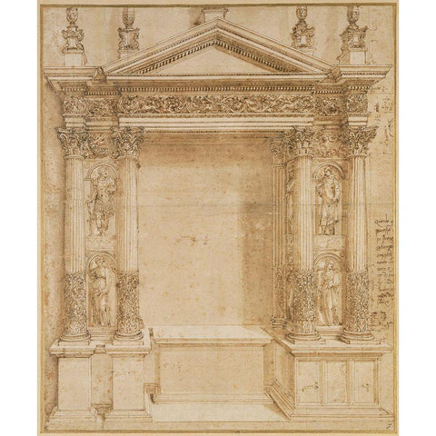 Design for an Altar, ca. 1527 Black Modern Wood Framed Art Print with Double Matting by Peruzzi, Baldassare