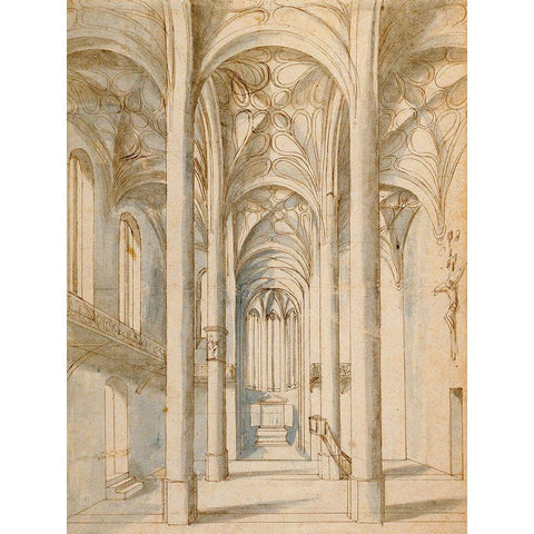 Interior of a Gothic Church, 1629 Gold Ornate Wood Framed Art Print with Double Matting by Juvenal, Paul the Elder