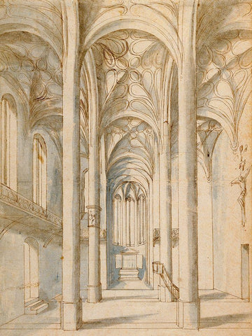 Interior of a Gothic Church, 1629 White Modern Wood Framed Art Print with Double Matting by Juvenal, Paul the Elder