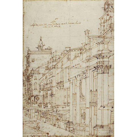 The Campo S. Basso: The North Side with the Church, 1740s Gold Ornate Wood Framed Art Print with Double Matting by Canaletto