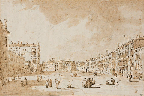 View of Campo San Polo, Venice, ca. 1790 White Modern Wood Framed Art Print with Double Matting by Guardi, Francesco