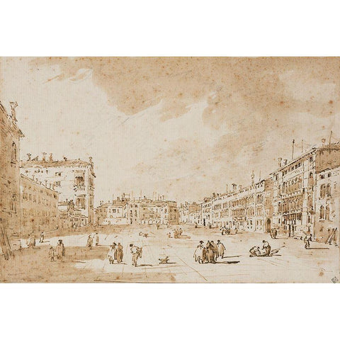 View of Campo San Polo, Venice, ca. 1790 White Modern Wood Framed Art Print by Guardi, Francesco