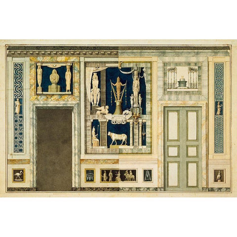Unexecuted elevation for the Stanza Egizia at the Villa Borghese, ca. 1770-1793 White Modern Wood Framed Art Print by Conca, Tommaso