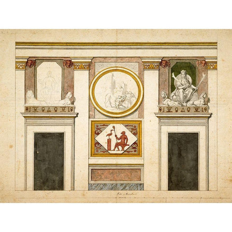 Unexecuted elevation for the Stanza Egizia at the Villa Borghese, ca. 1770-1793 Black Modern Wood Framed Art Print with Double Matting by Conca, Tommaso