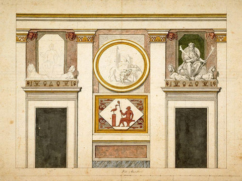 Unexecuted elevation for the Stanza Egizia at the Villa Borghese, ca. 1770-1793 Black Ornate Wood Framed Art Print with Double Matting by Conca, Tommaso