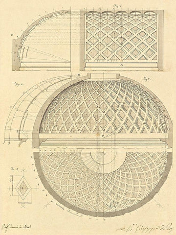 Plate 43 for Elements of Civil Architecture, ca. 1818-1850 White Modern Wood Framed Art Print with Double Matting by Vannini, Giuseppe