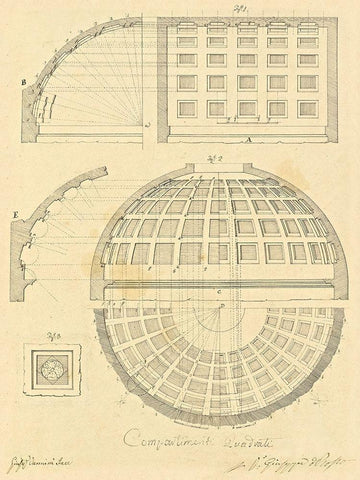Plate 42 for Elements of Civil Architecture, ca. 1818-1850 White Modern Wood Framed Art Print with Double Matting by Vannini, Giuseppe