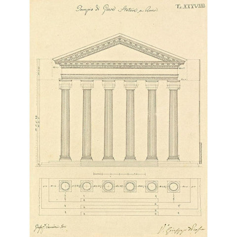 Plate 38 for Elements of Civil Architecture, ca. 1818-1850 Black Modern Wood Framed Art Print by Vannini, Giuseppe