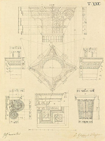 Plate 30 for Elements of Civil Architecture, ca. 1818-1850 White Modern Wood Framed Art Print with Double Matting by Vannini, Giuseppe