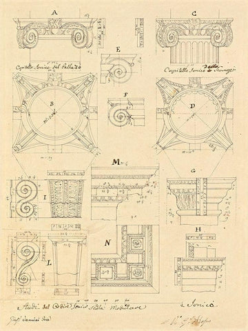 Plate 20 for Elements of Civil Architecture, ca. 1818-1850 Black Ornate Wood Framed Art Print with Double Matting by Vannini, Giuseppe