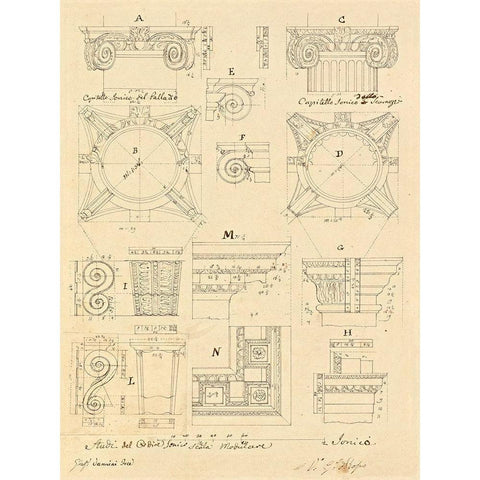 Plate 20 for Elements of Civil Architecture, ca. 1818-1850 Gold Ornate Wood Framed Art Print with Double Matting by Vannini, Giuseppe