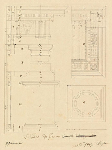 Plate 13 for Elements of Civil Architecture, ca. 1818-1850 White Modern Wood Framed Art Print with Double Matting by Vannini, Giuseppe