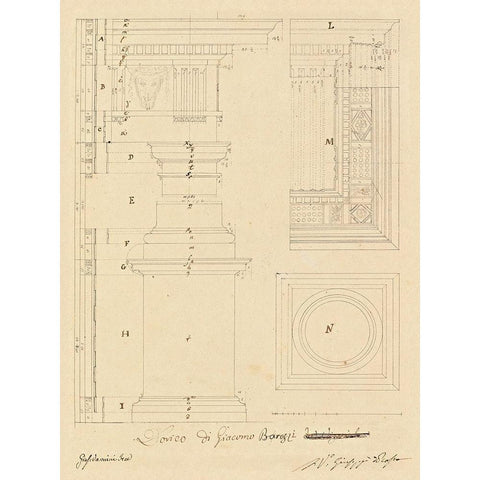 Plate 13 for Elements of Civil Architecture, ca. 1818-1850 White Modern Wood Framed Art Print by Vannini, Giuseppe