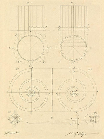 Plate 6 for Elements of Civil Architecture, ca. 1818-1850 White Modern Wood Framed Art Print with Double Matting by Vannini, Giuseppe