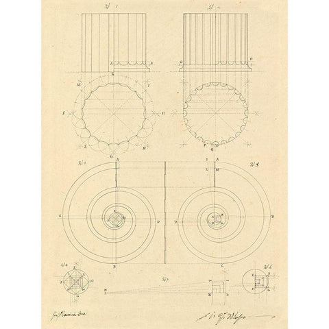 Plate 6 for Elements of Civil Architecture, ca. 1818-1850 Gold Ornate Wood Framed Art Print with Double Matting by Vannini, Giuseppe