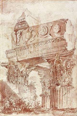 Sketch of Roman architectural fragment, 1786 White Modern Wood Framed Art Print with Double Matting by Peyre, Marie-Joseph