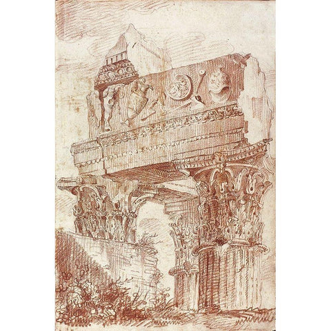 Sketch of Roman architectural fragment, 1786 Black Modern Wood Framed Art Print with Double Matting by Peyre, Marie-Joseph