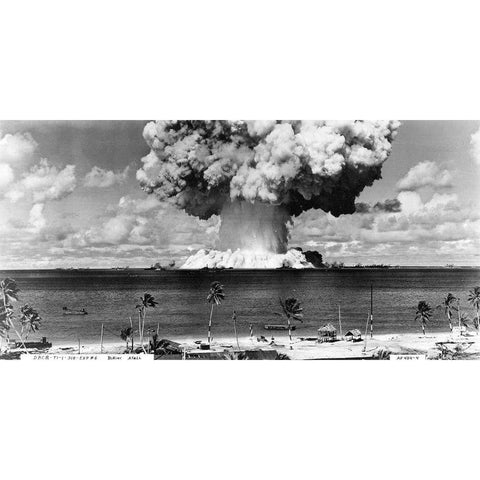 Bikini Atoll - Operation Crossroads Baker Detonation - July 25, 1946: DBCR-T1-318-Exp #6 AF434-4 White Modern Wood Framed Art Print by U.S. Navy