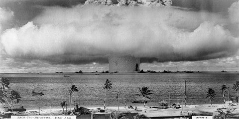 Bikini Atoll - Operation Crossroads Baker Detonation - July 25, 1946: DBCR-T1-318-Exp #2 AF434-6 White Modern Wood Framed Art Print with Double Matting by U.S. Navy