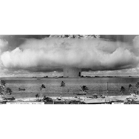 Bikini Atoll - Operation Crossroads Baker Detonation - July 25, 1946: DBCR-T1-318-Exp #2 AF434-6 Black Modern Wood Framed Art Print by U.S. Navy