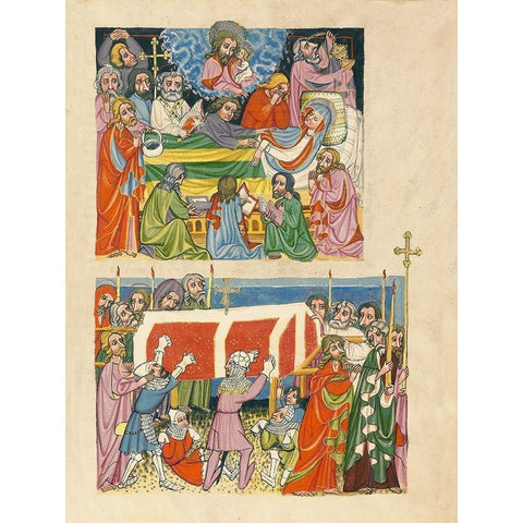 The Death of the Virgin; The Punishment of the Mockers White Modern Wood Framed Art Print by German 15th Century