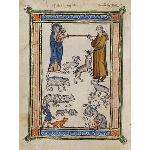 Bestiary of Hugo de Fouilloy Gold Ornate Wood Framed Art Print with Double Matting by French 13th Century