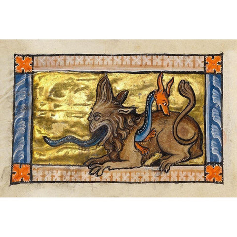 A Crocodile and a Hydrus (detail) Black Modern Wood Framed Art Print with Double Matting by Franco-Flemish 13th Century